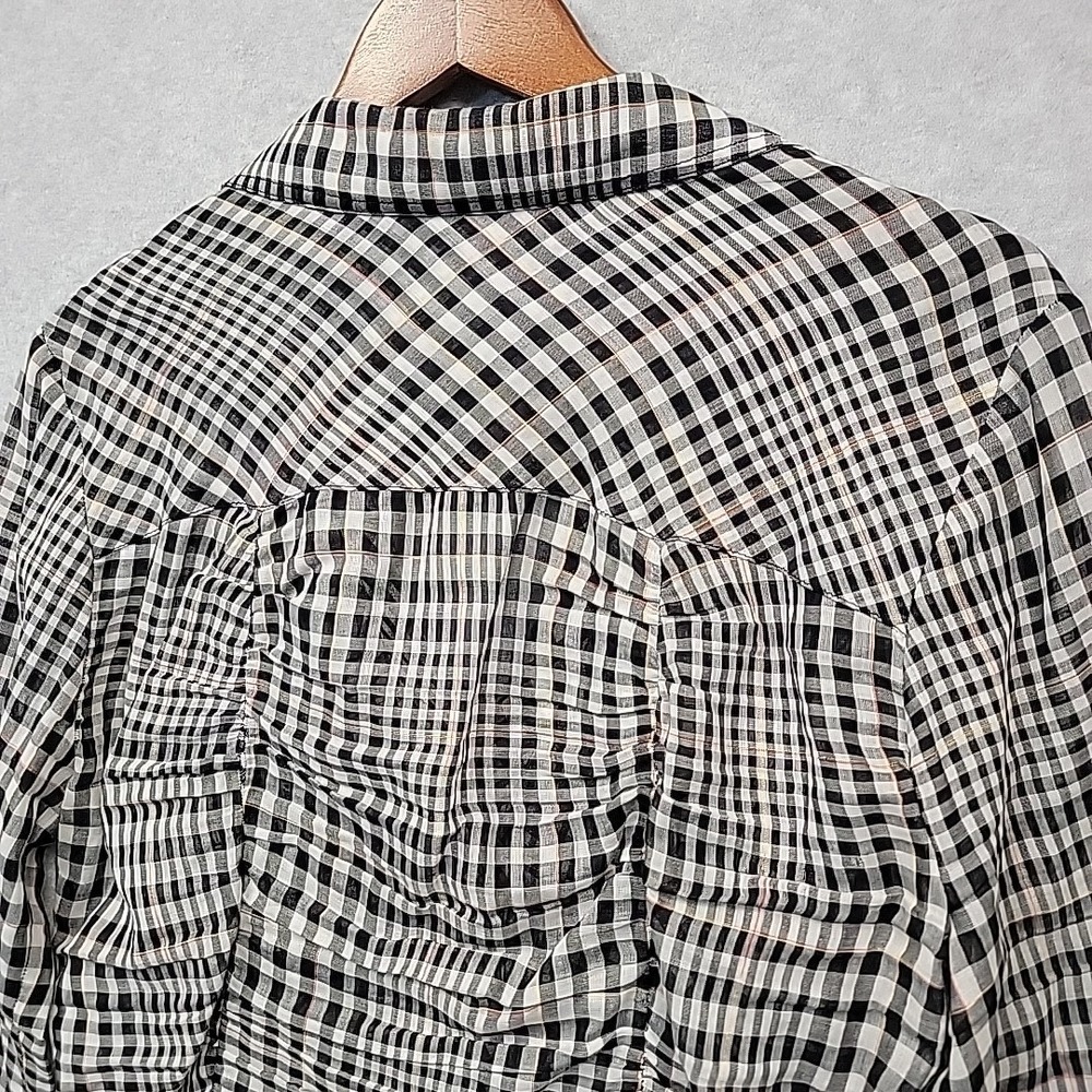 L.A.M.B. Ruched Plaid Button Front Roll Tab Blouse Shirt Pockets Womens Size 12 - Picture 7 of 13